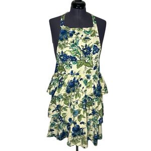 April Cornell Butter Yellow Floral Print Tiered Ruffle Dress Apron Holiday